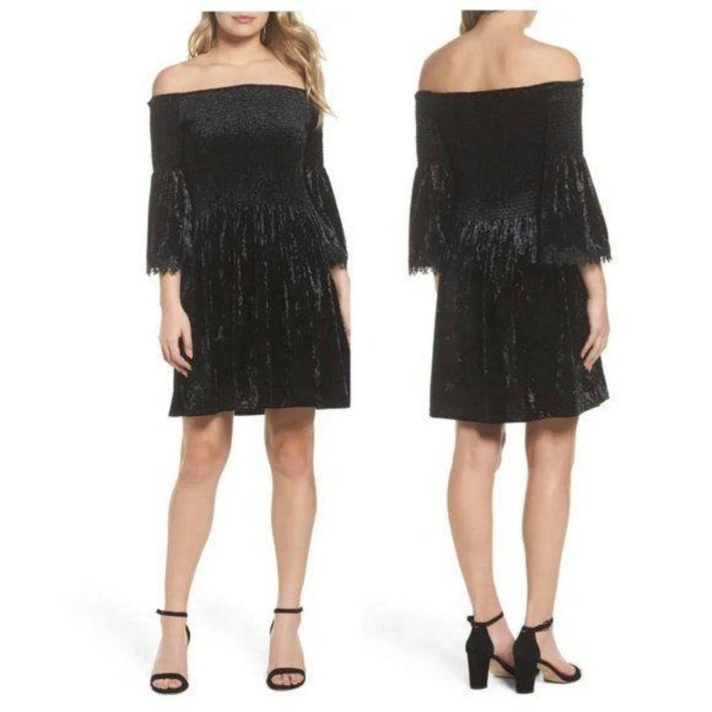 KOBI HALPERIN Dinella Velvet Off  Shoulder Dress